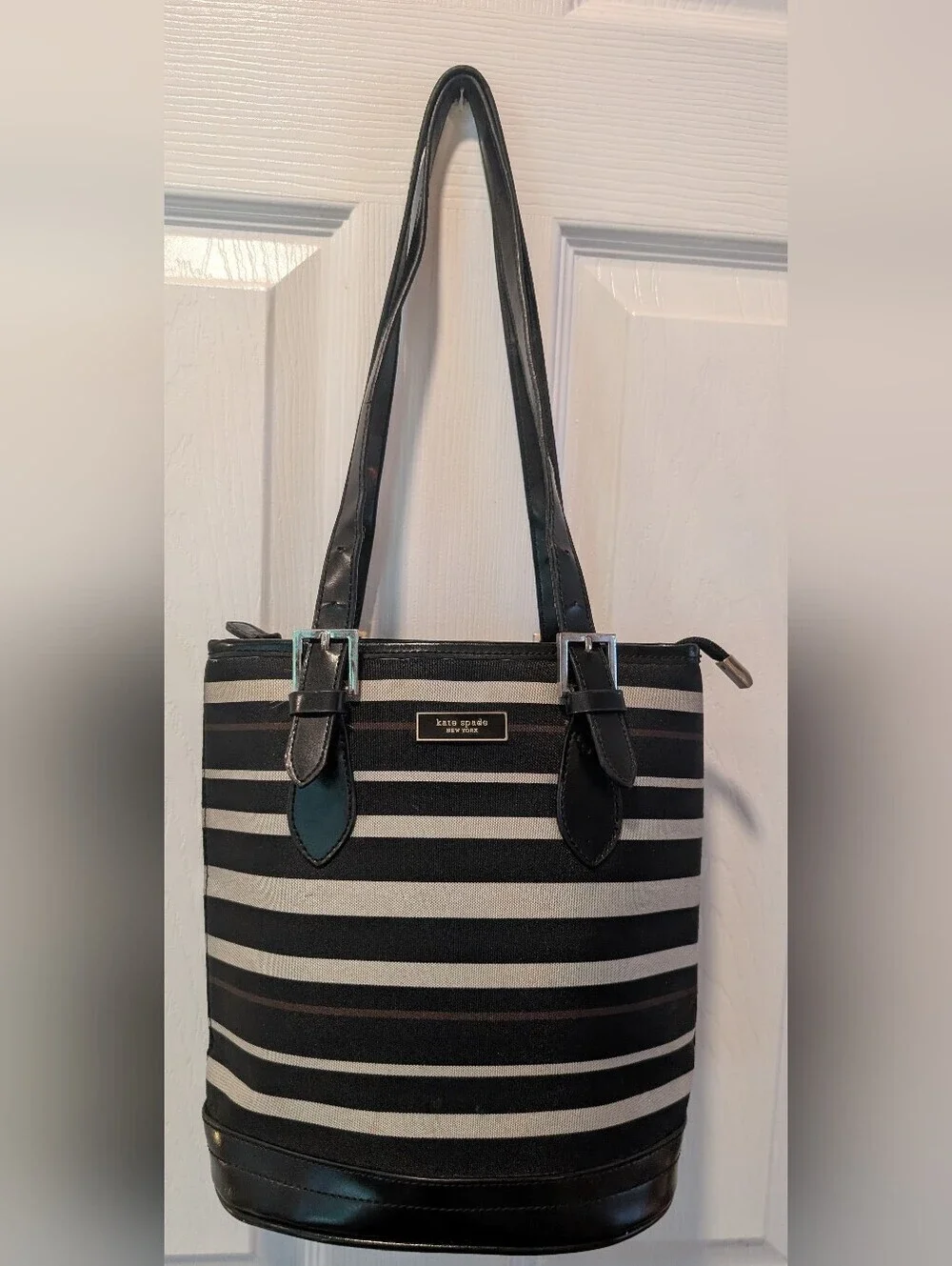 Kate Spade New York Black & Cream Striped Tote Bag